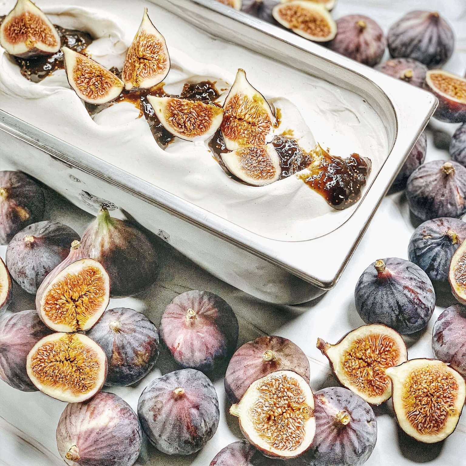 Plant-based vanilla and fig gelato by Cremoloso Gelato, crafted by Chef Fabiano Franzoso